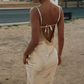 Robe de bal élégante en satin champagne, bretelles spaghetti, robe de soirée fourreau dos nu, robe longue de soirée, DP6770