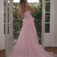 Elegantes rosa 3D-Blumen-Ballkleid, trägerloses Abendkleid, hochgeschlitztes Partykleid, langes formelles Kleid, DP6771