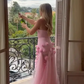 Elegantes rosa 3D-Blumen-Ballkleid, trägerloses Abendkleid, hochgeschlitztes Partykleid, langes formelles Kleid, DP6771