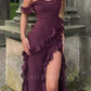 Robe de bal élégante violette à volants, robe de soirée fourreau à fente haute, robe de soirée longue et formelle DP6772