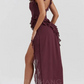 Robe de bal élégante violette à volants, robe de soirée fourreau à fente haute, robe de soirée longue et formelle DP6772