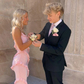 Elegantes rosa Ballkleid mit Rüschen, Etuikleid, Abendkleid, V-Ausschnitt, Partykleid, langes Abendkleid, DP6773