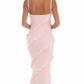 Elegantes rosa Ballkleid mit Rüschen, Etuikleid, Abendkleid, V-Ausschnitt, Partykleid, langes Abendkleid, DP6773