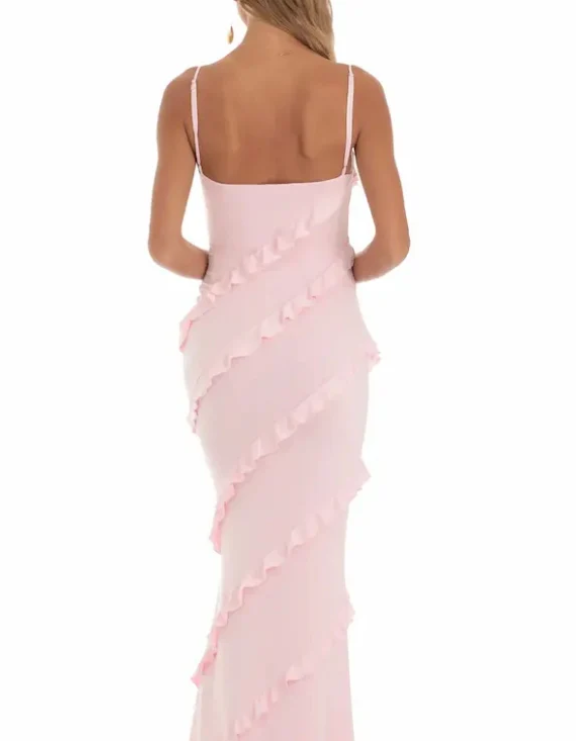 Elegantes rosa Ballkleid mit Rüschen, Etuikleid, Abendkleid, V-Ausschnitt, Partykleid, langes Abendkleid, DP6773