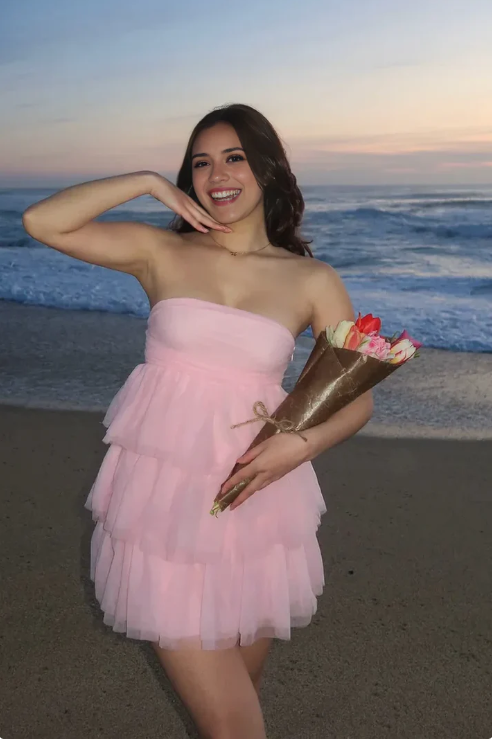 Vintage Tiered Strapless Homecoming Dress Party Dress Short Cocktail Dress DP6785