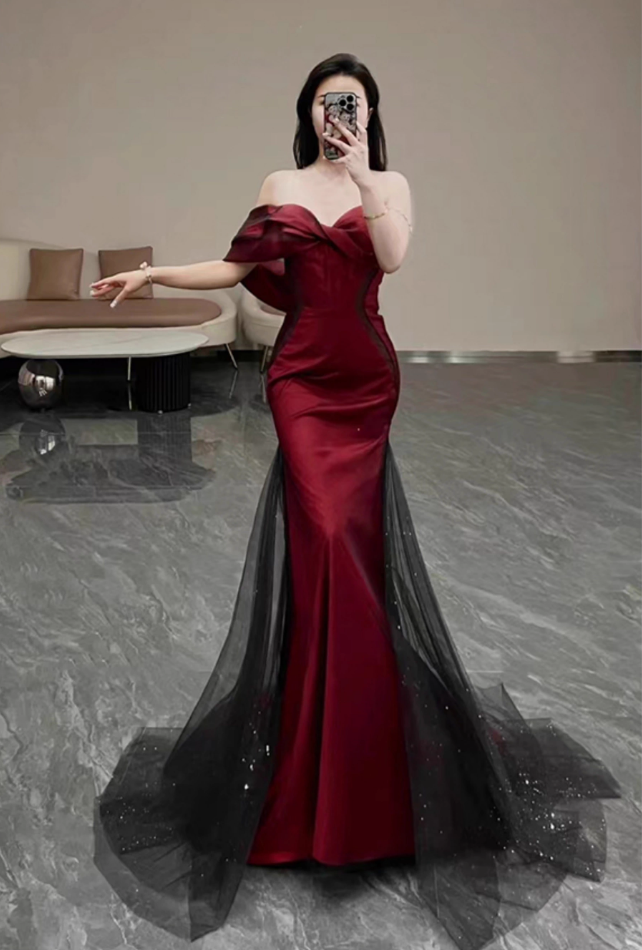 Elegant Burgundy Mermaid Prom Dress Sweetheart Evening Gown Bowknot Party Dress Long Formal Dress DP6791