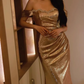 Elegant Golden Mermaid Prom Dress Off-the-shoulder Evening Gown Party Dress Long Formal Dress DP6792