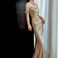 Elegant Golden Mermaid Prom Dress Off-the-shoulder Evening Gown Party Dress Long Formal Dress DP6792