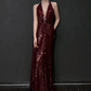Elegant Burgundy Sheath Prom Dress V-neck Sequin Evening Gown Party Dress Long Formal Dress DP6793