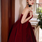 Elegant Burgundy A-Line Prom Dress V-neck Strapless Evening Gown Party Dress Long Formal Dress DP6794
