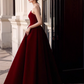 Elegant Burgundy A-Line Prom Dress V-neck Strapless Evening Gown Party Dress Long Formal Dress DP6794