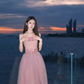 Elegant Pink A-Line Prom Dress Tulle Strapless Evening Gown Party Dress Long Formal Dress DP6795