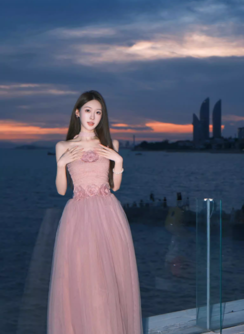 Elegant Pink A-Line Prom Dress Tulle Strapless Evening Gown Party Dress Long Formal Dress DP6795