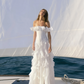 Elegant White Ruffles Prom Dress Off-the-shoulder Evening Gown Party Dress Long Formal Dress DP6796