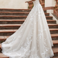 Elegant White Lace Applique Sweetheart A-Line Strapless Trailing Long Wedding Dress DP6805