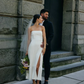 Elegant White Satin Strapless High Slit Sheath Wedding Dress DP6804