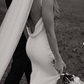Elegant White Satin Straps V-neck Sheath Trailing Long Wedding Dress DP6803