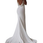Elegant White Satin Straps V-neck Sheath Trailing Long Wedding Dress DP6803