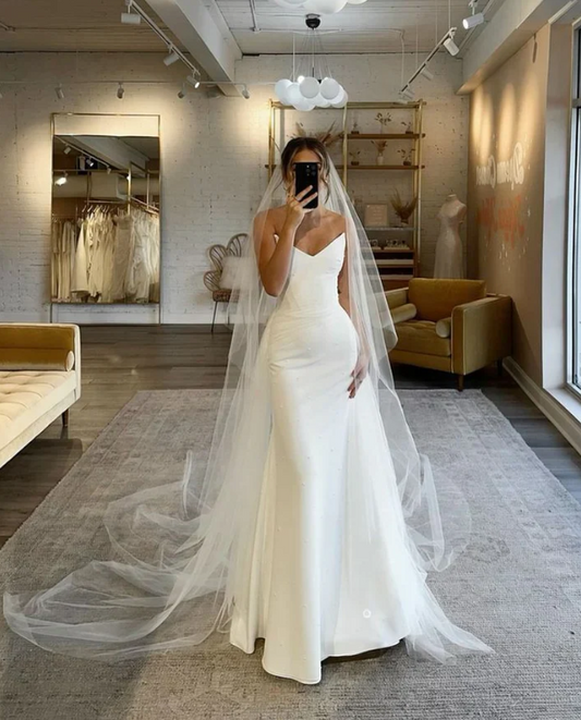 Elegant Simple White Strapless A-Line Wedding Dress DP6801