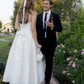 Elegant Simple White Square-neck Straps A-Line Ankle-length Wedding Dress DP6800