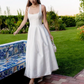 Elegant Simple White Square-neck Straps A-Line Ankle-length Wedding Dress DP6800