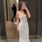 Elegant White Lace Spaghetti Strap Mermaid Trailing Long Wedding Dress DP6798