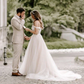 Robe de mariée longue en tulle blanc avec bretelles appliquées et élégante coupe trapèze DP6797