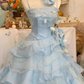 Vintage Sky Blue Spaghetti Strap Sweet 16 Quinceanera A-Line Floor-length Tiered Prom Dress Birthday Dress Evening Dress Ball Gown DP6812