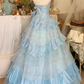Vintage Sky Blue Spaghetti Strap Sweet 16 Quinceanera A-Line Floor-length Tiered Prom Dress Birthday Dress Evening Dress Ball Gown DP6812
