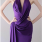 Elegant Purple V-neck Prom Dress Satin Evening Gown Sheath Party Dress Trailing Long Formal Dress DP6814