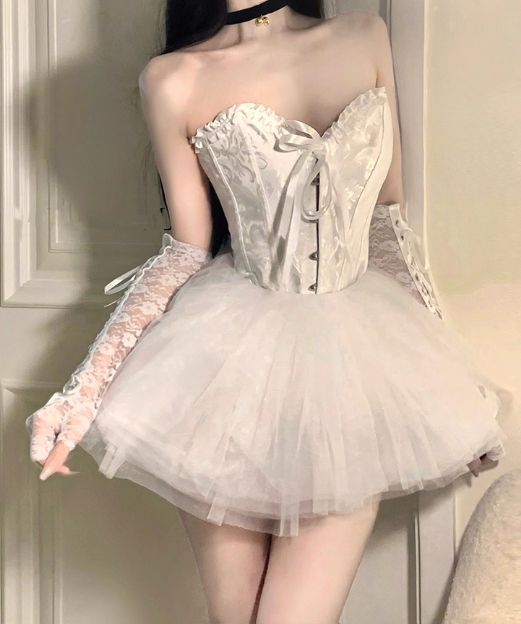 Gothic Lace Spaghetti Strap A-Line Sweetheart Short Lace-up Halloween Costume DP6815