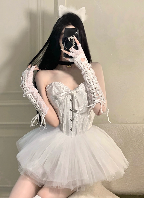 Gothic Lace Spaghetti Strap A-Line Sweetheart Short Lace-up Halloween Costume DP6815