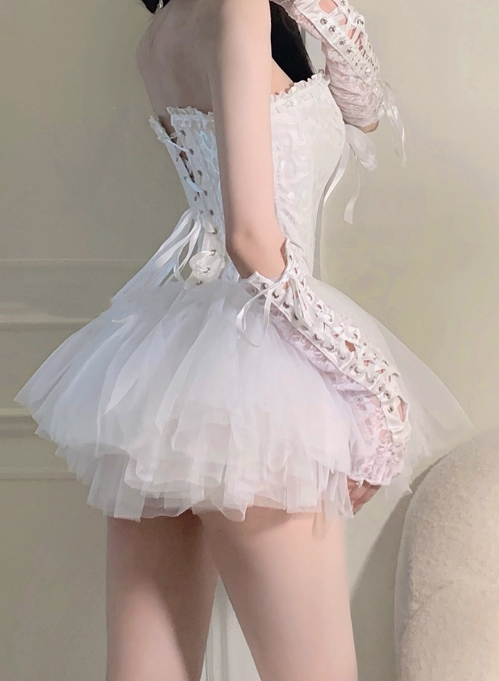 Gothic Lace Spaghetti Strap A-Line Sweetheart Short Lace-up Halloween Costume DP6815