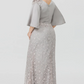 Elegant Lace Half Sleeve Cowl Neck Mother of Bride Dress Sheath Evening Gown Long Formal Dress DP6842