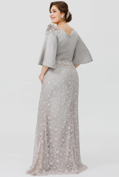 Elegant Lace Half Sleeve Cowl Neck Mother of Bride Dress Sheath Evening Gown Long Formal Dress DP6842