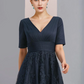 Vintage Appliqued Short-sleeved Mother of Bride Dress V-neck Evening Gown A-Line Long Formal Dress DP6840