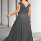 Elegant Gray A-Line V-neck Beaded Mother of Bride Dress Beaded Evening Gown Chiffon Ankle Length Formal Dress DP6847