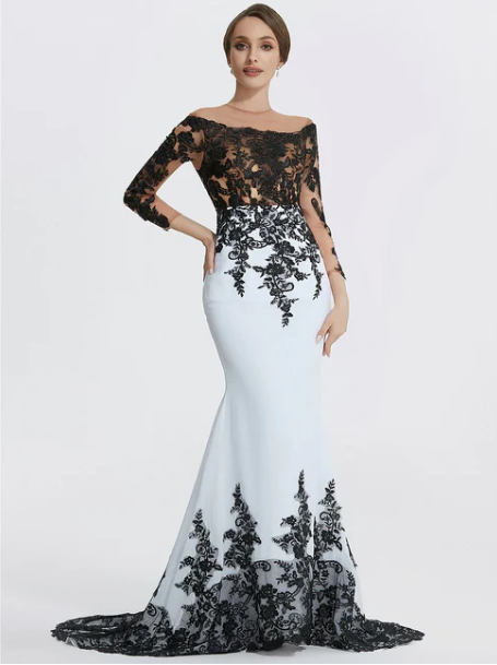 Elegant Applique Mermaid Mother of Bride Dress Jewel Neck Evening Gown Long Formal Dress DP6850