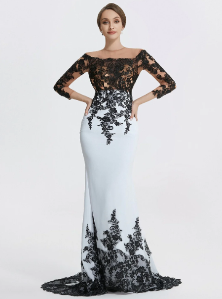 Elegant Applique Mermaid Mother of Bride Dress Jewel Neck Evening Gown Long Formal Dress DP6850