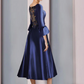 Elegant Embroidery Satin A-Line Mother of Bride Dress Bateau Neck Evening Gown Tea Length Formal Dress DP6849