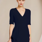 Elegant Navy Blue Sheath V-neck Mother of Bride Dress Slit Evening Gown Long Formal Dress DP6848