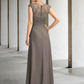 Vintage V-neck Chiffon Applique Mother of Bride Dress Cap Sleeve Evening Gown Floor Length Formal Dress DP6860