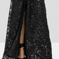Elegant Black V-neck A-Line Lace Sequined Mother of Bride Dress Long-sleeved Evening Gown Long Formal Dress DP6857