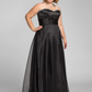 Robe de soirée longue noire élégante, coupe trapèze, décolletée en cœur, ornée de perles, sans bretelles, pour mère de la mariée, DP6856