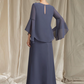 Elegant Chiffon Long-sleeved Two Piece Mother of Bride Dress Jewel Neck Evening Gown Long Formal Dress DP6853
