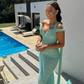 Vintage Turquoise Glittering Sequin Prom Dress Sheath Evening Dress One-shoulder Party Dress Long Formal Dress DP6870