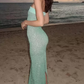 Vintage Turquoise Glittering Sequin Prom Dress Sheath Evening Dress Strapless Party Dress Long Formal Dress DP6872