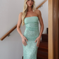 Vintage Turquoise Glittering Sequin Prom Dress Sheath Evening Dress Strapless Party Dress Long Formal Dress DP6872