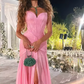 Chic Pink Chiffon Prom Dress Sheath Sweetheart Evening Gown Strapless Pleated Party Dress Long Formal Dress DP6878