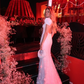 Unique White Mermaid Prom Dress Glittering 3D Flowers Evening Gown Short-sleeved Party Dress Floor-length Formal Dress DP6879